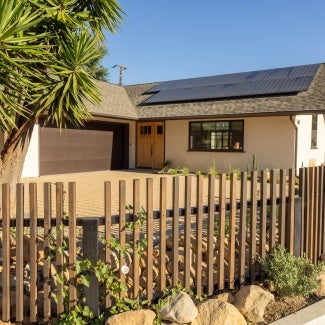 Exterior of straw bale house designed by architect Dylan Johnson