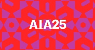Red and purple kaleidoscope with AIA25 written on top