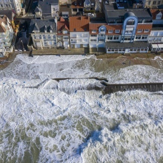 high tide over dike in calais france
