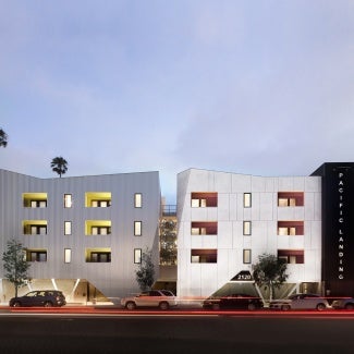 Night View of Pacific Landing Affordable Housing, 2023