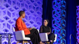 Kimberly Dowdell and Sumayya Vally in conversation at Women's Leadership Summit 2024