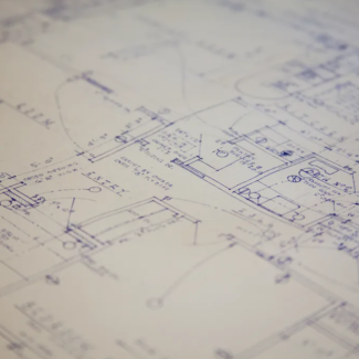 Closeup photo of blueprints